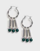 Asos Design Earrings With Triple Bead Drops In Silver Tone - Multi
