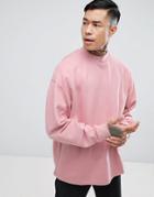 Asos Oversized Sweatshirt With Deep Neck Trim In Pink - Pink