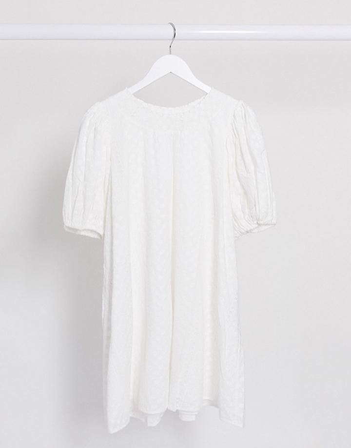 & Other Stories Organic Cotton Embroidered Smock Dress In White