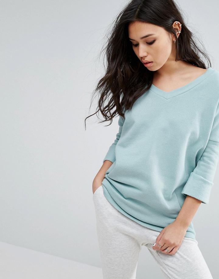 Noisy May Deep V Oversize Sweatshirt - Blue