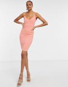 Vesper Body-conscious Strappy Midi Dress In Coral-orange