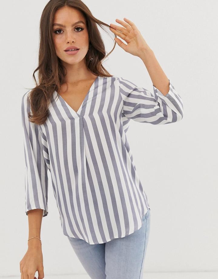 Stradivarius Basic V Neck Shirt In Stripe - Multi