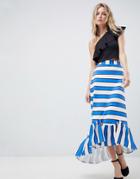 Asos Scuba Midaxi Skirt With Scallop Hem In Stripe - Multi