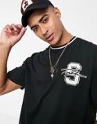 Topman Oversized Fit T-shirt With Varsity Signature Applique Badge In Black