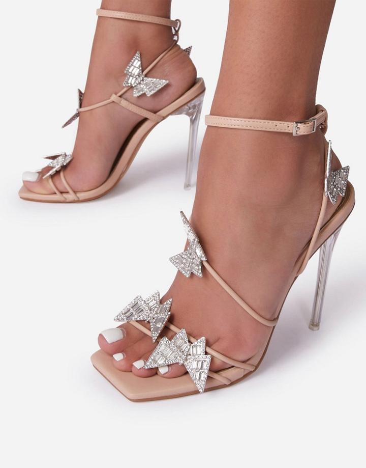 Ego One Wish Butterflies Clear Heel Sandals In Beige-neutral