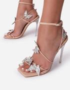 Ego One Wish Butterflies Clear Heel Sandals In Beige-neutral