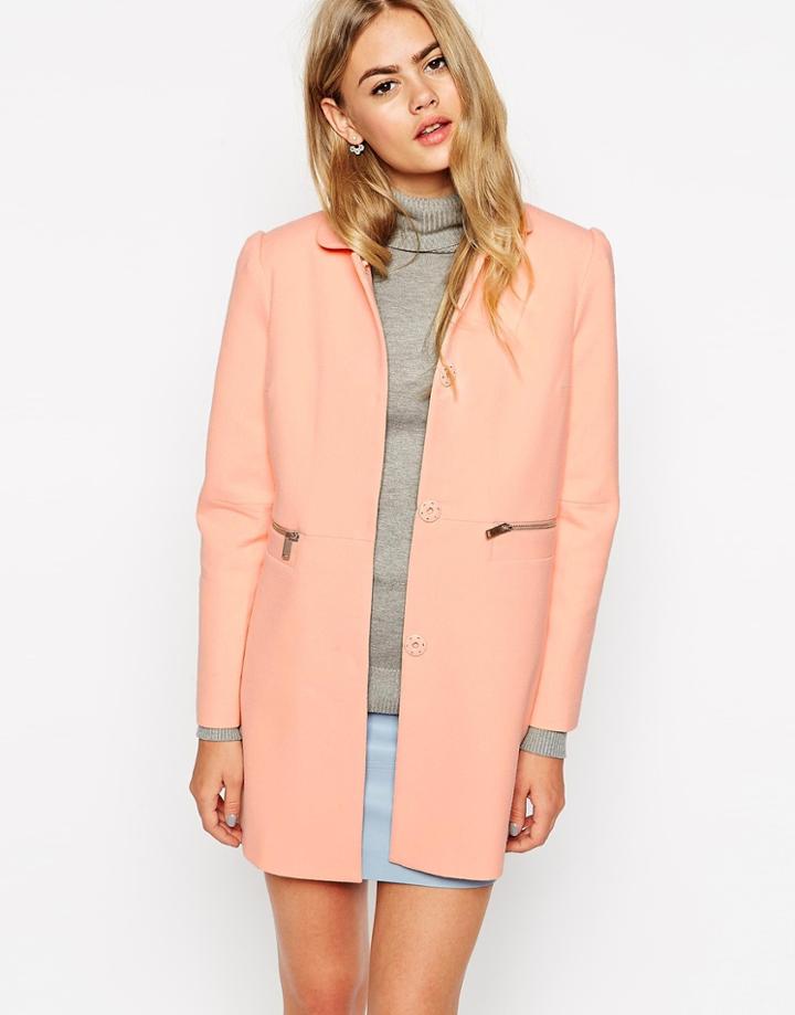 Asos Coat With Peter Pan Collar - Peach $81.00