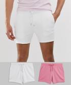 Asos Design Jersey Skinny Shorts In Shorter Length 2 Pack Pink/white-multi