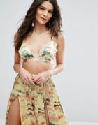 Asos Tie Dye Lace Trim Triangle Beach Top Co-ord - Yellow