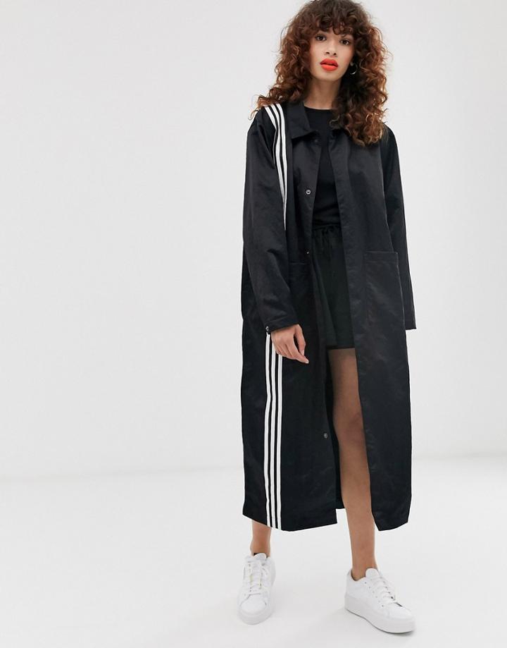 Adidas Originals Tlrd Three Stripe Duster Coat In Black - Black