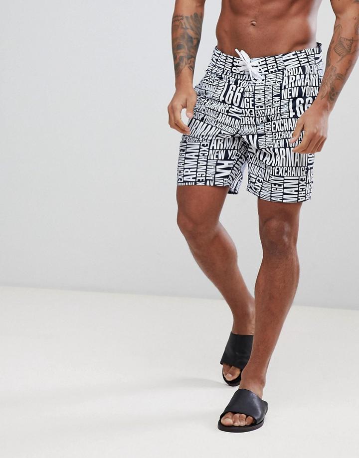 Armani Exchange All Over Logo Swim Shorts In Navy - Navy