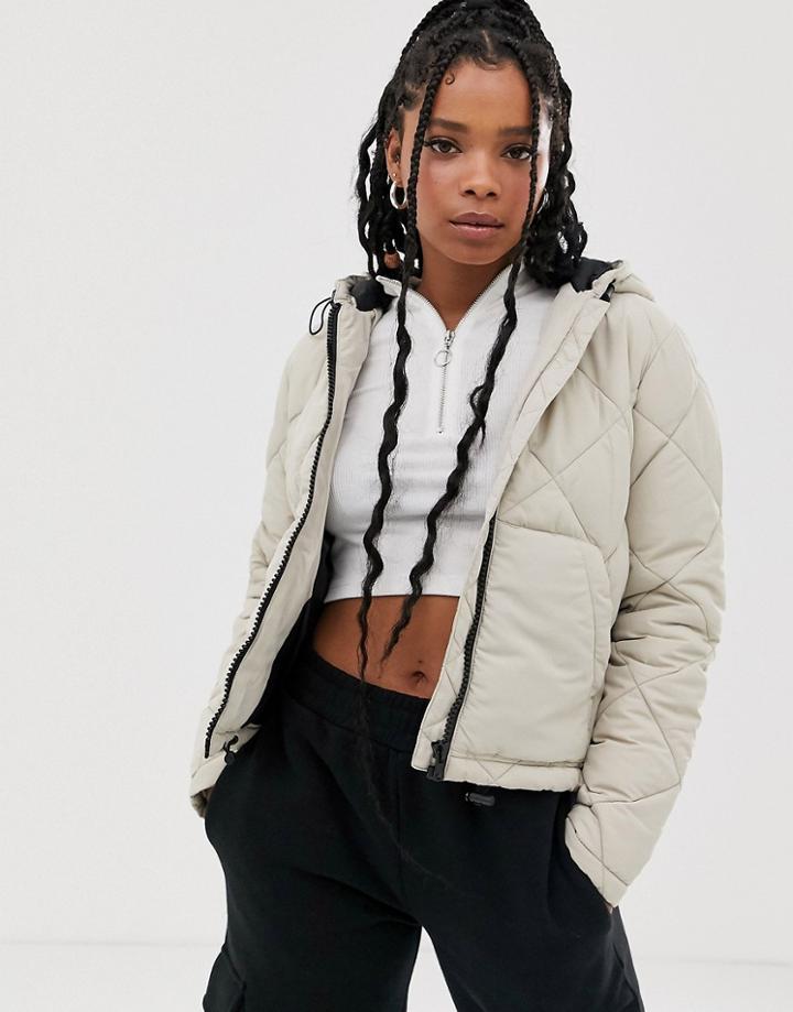Noisy May Grid Padded Hooded Jacket - Copper
