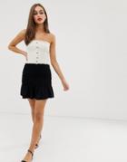 Asos Design Shirred Bask Waist Mini Skirt - Black
