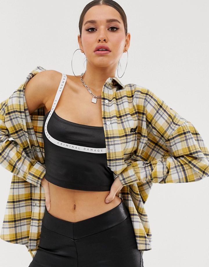 Criminal Damage Oversized Flannel Shirt In Check - Yellow