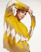 Asos Design Oversized Argyle Sweater In Mustard-yellow