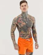 Asos Design Swim Shorts In Bright Orange Short Length - Orange