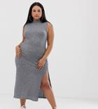 Asos Design Curve High Neck Midi Dress In Marl - Blue