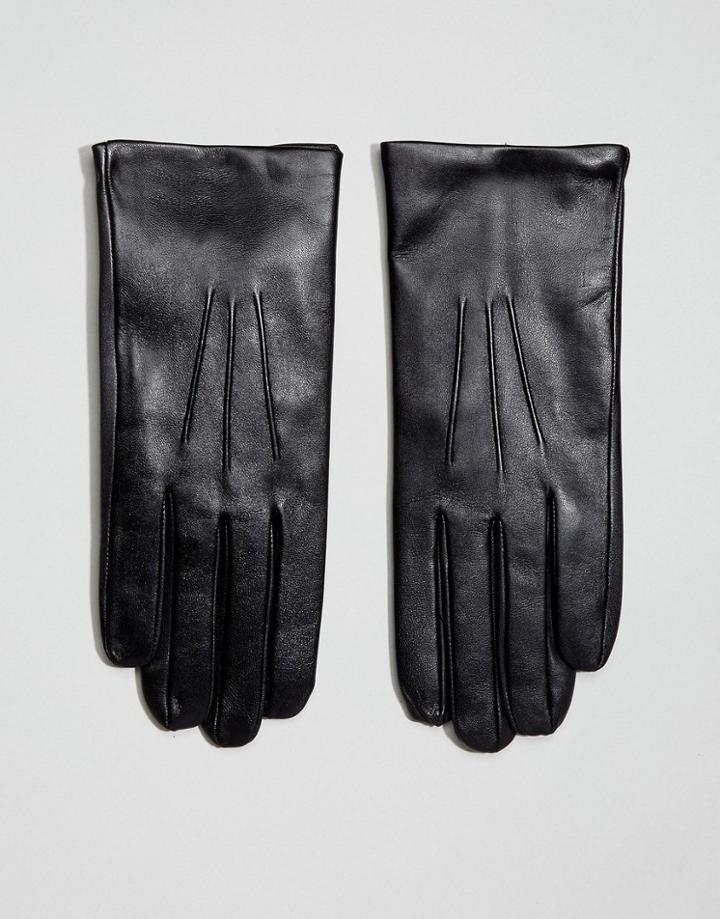 Dents Bath Leather Gloves With Cashmere Lining - Black