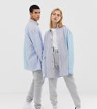 Collusion Unisex Mixed Stripe Oxford Shirt-blue