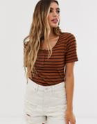 Brave Soul Tianna Top In Stripe With Poppers - Brown