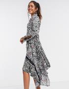 Liquorish Asymmetric Shirt Dress In Animal Print-multi