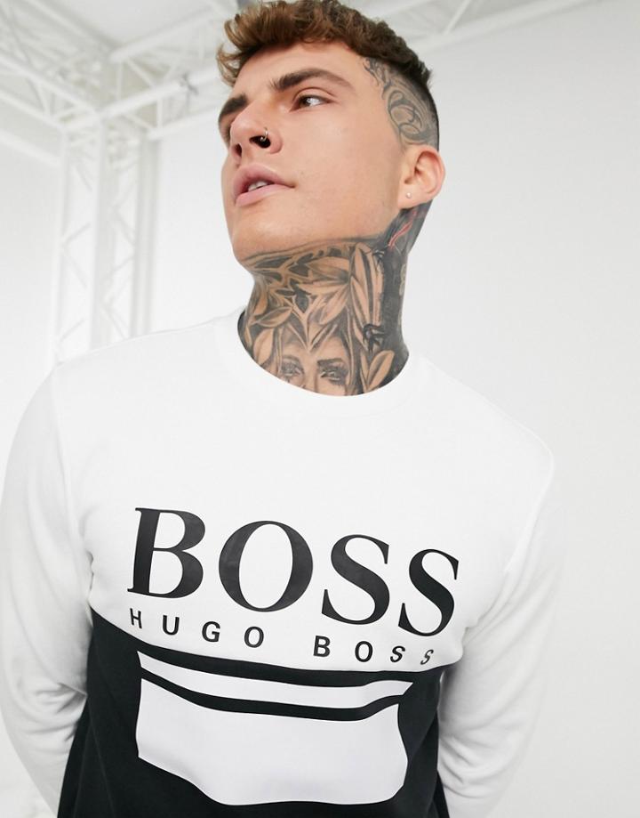 Boss Athleisure Salbo 1 Large Logo Slim Fit Sweatshirt In Black/ White