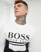 Boss Athleisure Salbo 1 Large Logo Slim Fit Sweatshirt In Black/ White