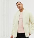 Asos Design Tall Bomber Jacket In Borg With Nylon Hood-beige