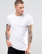 Asos Longline Muscle T-shirt With Roll Sleeve In White - White