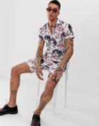 Twisted Tailor Two-piece Revere Collar Shirt In Panther Print In White - White