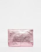 Asos Metallic Soft Leather Flap Over Clutch Bag - Pink