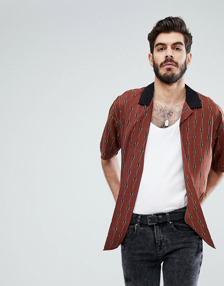 Asos Oversized Diamond Stripe Printed Shirt - Brown