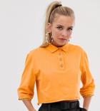 Reclaimed Vintage Inspired Polo Top With Logo Sleeve Print-orange