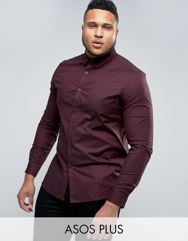 Asos Plus Skinny Tonic Shirt In Burgundy - Red