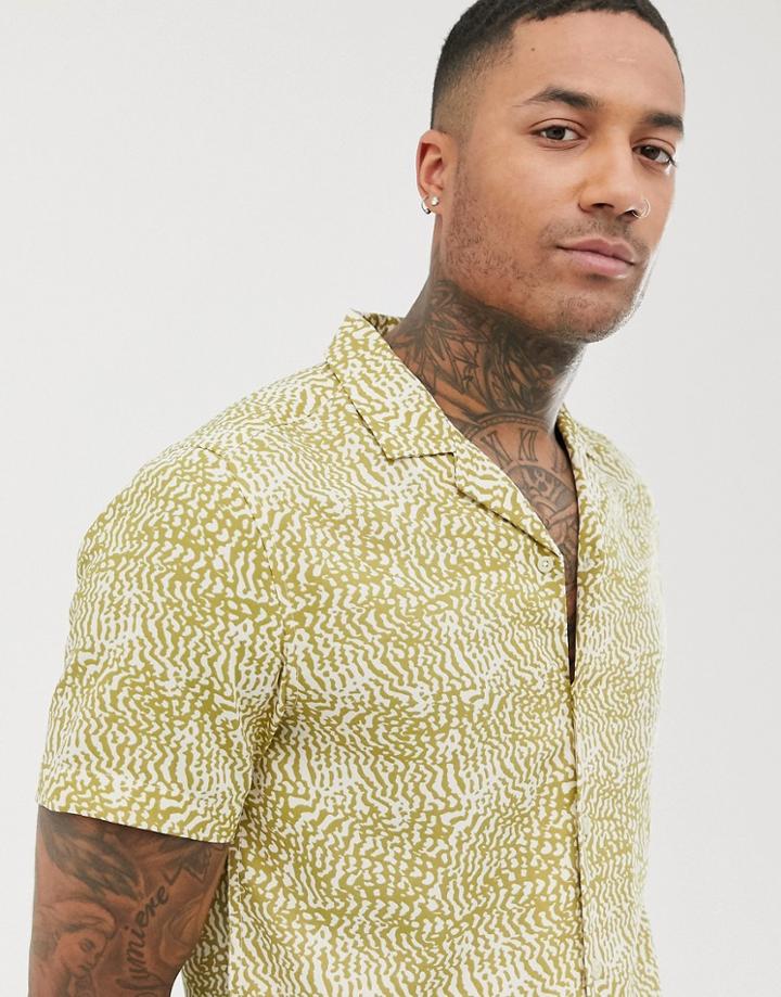 Asos Design Regular Animal Shirt In Ecru-white