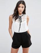The English Factory Sleeveless Lace Detail Top With Tie - White