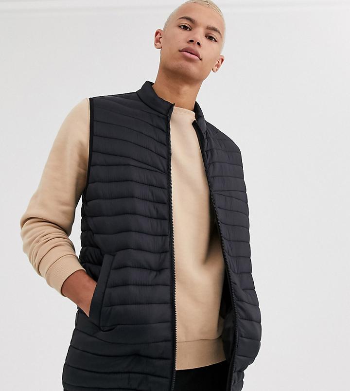 Asos Design Tall Vest With Stand Collar In Black