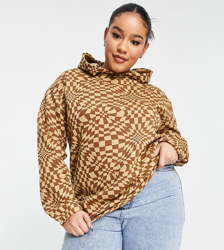 Daisy Street Plus Relaxed Oversized Hoodie In Warped Check - Part Of A Set-multi