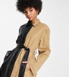 Asos Design Tall Faux Leather Spliced Jacket In Stone And Black-brown