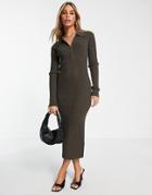Envii Midi Jersey Dress With Half Zip And Collar In Chocolate Brown
