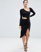 Asos Cut Open Wrap Midi Dress - Black