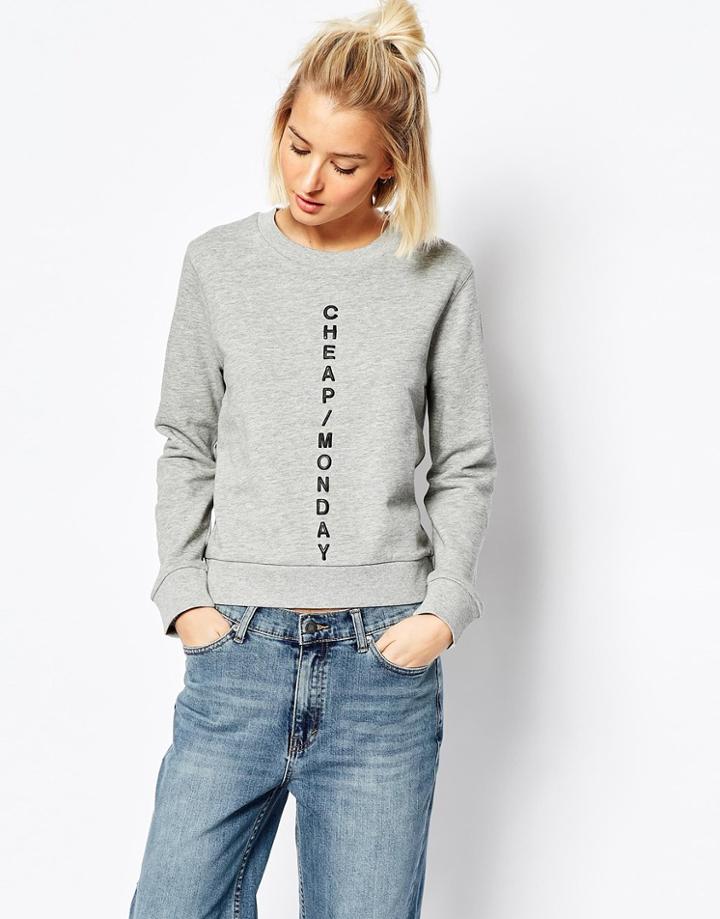 Cheap Monday Win Sweat With Diagonal Logo - Gray