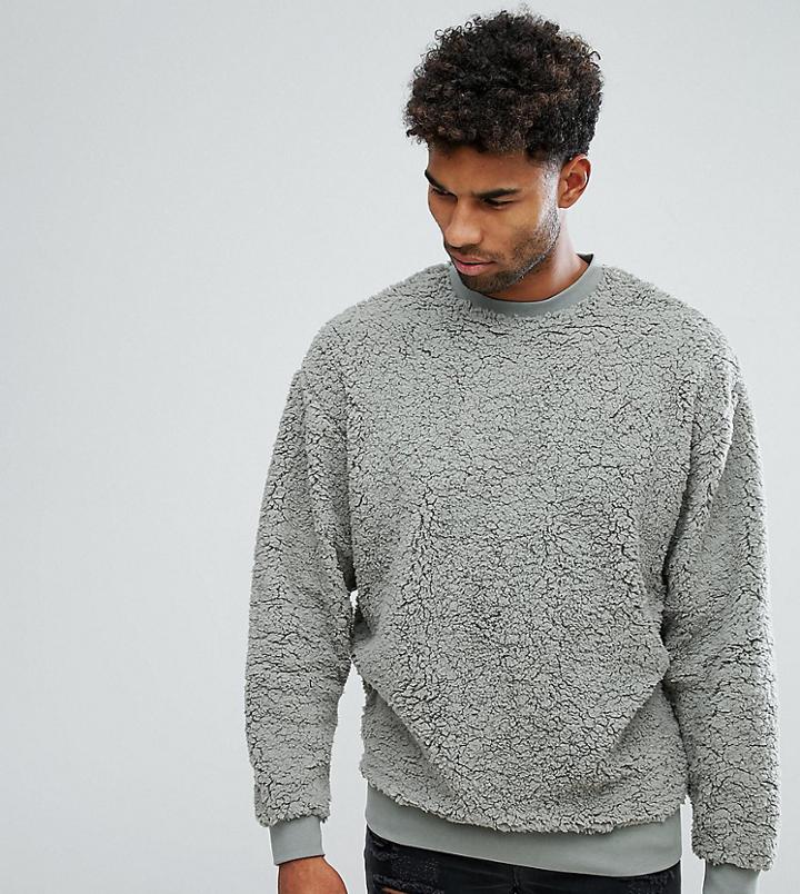 Asos Tall Oversized Sweatshirt In Borg - Green