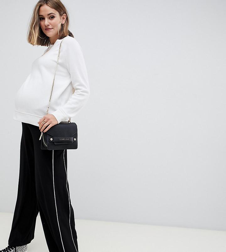 Asos Design Maternity Contrast Piped Wide Leg - Black