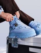 Asos Design Lace Up Boots In Blue Faux Suede With Strap Detail On Chunky Sole-blues