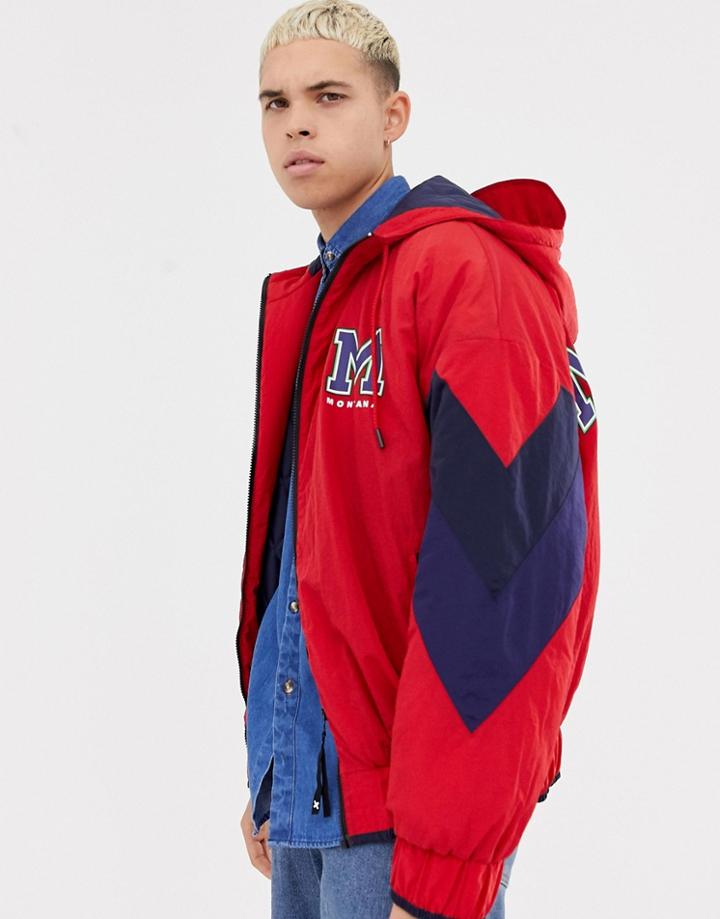 Collusion Padded Bomber Jacket With Back Print - Blue