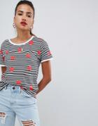 Noisy May Stripe And Polka Dot T-shirt - White