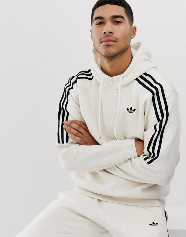 Adidas Originals Hoodie With Trefoil Logo Print 3 Stripes In Beige Fh6885 - Beige