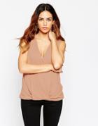 Asos Sleeveless Top With Wrap Front In Crepe - Nude $15.50