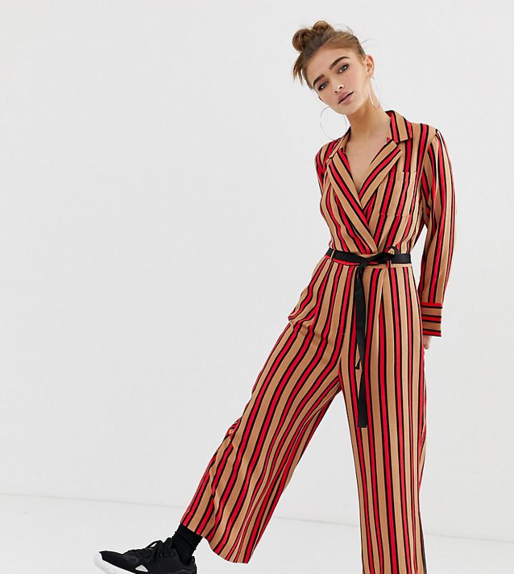 Collusion Petite Stripe Wrap Jumpsuit - Multi